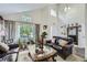 Bright living room with vaulted ceilings, large windows, and comfortable leather seating at 4205 E 106Th Pl, Thornton, CO 80233