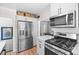 Updated kitchen showcasing stainless steel appliances, modern cabinets, and hardwood floors at 3820 S Grant St, Englewood, CO 80113