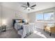 Bright bedroom with carpet, ceiling fan, and natural light at 909 Reynolds Farm Ln # C2, Longmont, CO 80503