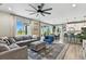 Bright and open living area with comfortable seating, large windows, and seamless flow to the kitchen and dining area at 6513 Dry Fork Cir, Frederick, CO 80516