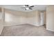 Bright main bedroom with neutral walls, carpet floors and a ceiling fan at 861 Circle Rd, Palmer Lake, CO 80133