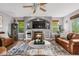 Cozy living room with a fireplace, built-in shelving, comfortable seating, and hardwood floors at 5997 S Yakima St, Aurora, CO 80015