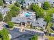 Aerial view of clubhouse and pool area with ample parking at 7422 S Quail Cir # 1624, Littleton, CO 80127