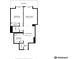 Detailed floor plan showcasing layout with bedroom, living room, kitchen, and dining room dimensions at 1020 15Th St # 15K, Denver, CO 80202