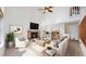 Inviting living room showcasing a brick fireplace, high ceilings, and comfortable seating for relaxation at 5421 E Prescott Ave, Castle Rock, CO 80104