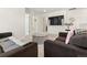 Spacious bonus room featuring dark couches and a large ottoman, and access to additional rooms at 28314 E 6Th Pl, Watkins, CO 80137