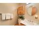 Neutral bathroom featuring modern sink and plenty of towel storage at 223 S Fuller Placer Rd # 4, Breckenridge, CO 80424