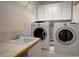 Efficient laundry room equipped with modern LG washer and dryer, plus ample storage and a utility sink at 1295 Hy Vu Dr, Evergreen, CO 80439