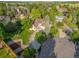 Aerial view of home featuring mature trees, circular driveway, and manicured landscaping at 6524 Surry Pl, Parker, CO 80134