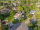 Aerial view of home featuring mature trees, circular driveway, and manicured landscaping at 6524 Surry Pl, Parker, CO 80134
