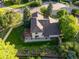 Aerial view of backyard features a pergola-covered patio, well-maintained lawn, and garden beds within a fenced yard at 6524 Surry Pl, Parker, CO 80134