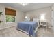 Comfortable bedroom with a blue quilt, side tables, and a window with a woven shade at 6524 Surry Pl, Parker, CO 80134