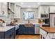 Modern kitchen with copper sink, stainless steel appliances, and custom island at 551 E Caley Dr, Centennial, CO 80121