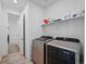 Efficient laundry room with modern washer and dryer, storage shelves, and convenient layout at 8187 Mount Kataka St, Littleton, CO 80125