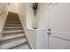 Carpeted stairway featuring a decorative vase and a convenient storage area at 2922 W 26Th Ave # 4, Denver, CO 80211