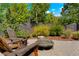 Landscaped backyard with fire pit and seating area at 4425 King St, Denver, CO 80211