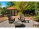 Fire pit and wooden chairs in a landscaped backyard at 4425 King St, Denver, CO 80211