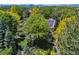 Aerial view showcases lush trees surrounding a charming home with solar panels and a well-manicured yard at 3145 Stevens Cir, Erie, CO 80516