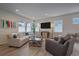 Bright living room with hardwood floors, comfy seating, and large TV at 10092 Flower St, Broomfield, CO 80021