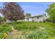 Lush backyard with a well-kept lawn, mature trees, and a charming storage shed at 3058 W 134Th Way, Broomfield, CO 80020