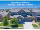 Inviting two-story home featuring manicured lawn and an open house invitation displayed across the top at 15378 W 50Th Pl, Golden, CO 80403