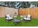 Well-maintained backyard with wooden fence, seating area, and a cozy fire pit at 1768 E Jamison Ave, Centennial, CO 80122
