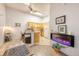Bright, open-concept kitchen with an electric fireplace at 919 S Dawson Way # 17, Aurora, CO 80012