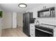 Modern kitchen features stainless steel appliances, white cabinets, and a subway tile backsplash at 128 S Lowell Blvd, Denver, CO 80219