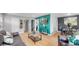Open-concept living space with hardwood floors, modern decor, and seamless flow to dining area at 1852 S Forest St, Denver, CO 80222