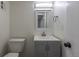 Neat bathroom with a gray vanity, modern lighting, and a crisp, clean mirror at 3256 S Nucla St, Aurora, CO 80013