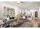 Inviting living room seamlessly connects to a modern kitchen with a breakfast bar and stainless appliances at 20 Wilcox St # 203, Castle Rock, CO 80104