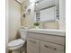Cozy bathroom with modern vanity, decorative mirror, and toilet, creating a functional and aesthetically pleasing space at 20651 E 42Nd Ave, Denver, CO 80249