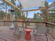 Inviting outdoor deck features stylish seating, shade canopy, and scenic views of the surrounding greenery at 11093 Milliken Ave, Conifer, CO 80433