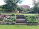 Backyard showcasing natural stone and wooden steps amidst lush greenery at 6227 Colorow Dr, Morrison, CO 80465