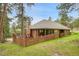 Wood-sided house featuring a fenced-in yard, grassy area and a deck at 29857 Park Village Dr, Evergreen, CO 80439