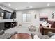 Finished basement includes a wet bar, a seating area, a leather sofa, a carpet, and recessed lighting at 7950 Piney River Ave, Littleton, CO 80125
