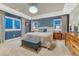 A serene main bedroom with tray ceiling, plush carpet, and large windows at 6470 Amur Ct, Castle Rock, CO 80108