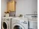 Functional laundry room with modern washer and dryer, utility sink, and storage at 115 S Jasmine St, Denver, CO 80224