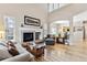 Bright living room with vaulted ceilings, fireplace, hardwood floors, and natural light at 9471 Crossland Way, Highlands Ranch, CO 80130