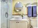 Elegant bathroom with a vessel sink, subway tile shower, and modern fixtures at 1563 High St, Denver, CO 80218