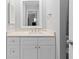 Well-lit bathroom featuring a modern vanity with a sink, mirror, and contemporary fixtures at 2366 S Troy St, Aurora, CO 80014