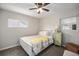 Bright bedroom with a queen bed, side table, and neutral gray carpet at 1892 S Meade St, Denver, CO 80219