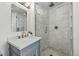 Bathroom featuring a gray vanity with gold fixtures and a glass enclosed shower at 1612 S Logan St, Denver, CO 80210