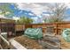Backyard featuring wooden fence, chicken coop, gardening beds, and wood chip ground cover at 1200 Butterfield Ln, Castle Rock, CO 80104