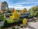 Striking contemporary home with modern design, mature trees, and manicured landscaping during autumn at 101 S Humboldt St, Denver, CO 80209