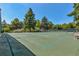 Overhead view of the community tennis court with surrounding trees and fencing at 13850 E Marina Dr # 506, Aurora, CO 80014