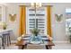 Bright dining area featuring a contemporary table setting, modern chandelier, and natural light at 6364 Fulton St, Denver, CO 80238
