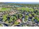 A beautiful aerial view of a neighborhood near a lake, with mature landscaping and manicured lawns at 2093 S Holland St, Lakewood, CO 80227