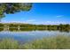 Scenic lake view with lush green trees against a clear blue sky at 2093 S Holland St, Lakewood, CO 80227