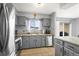 Well-lit kitchen with gray cabinetry and stainless steel appliances at 6838 S Broadway, Centennial, CO 80122